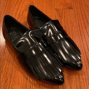 Marc Fisher LTD Black Fringe Loafer Pointy Flat